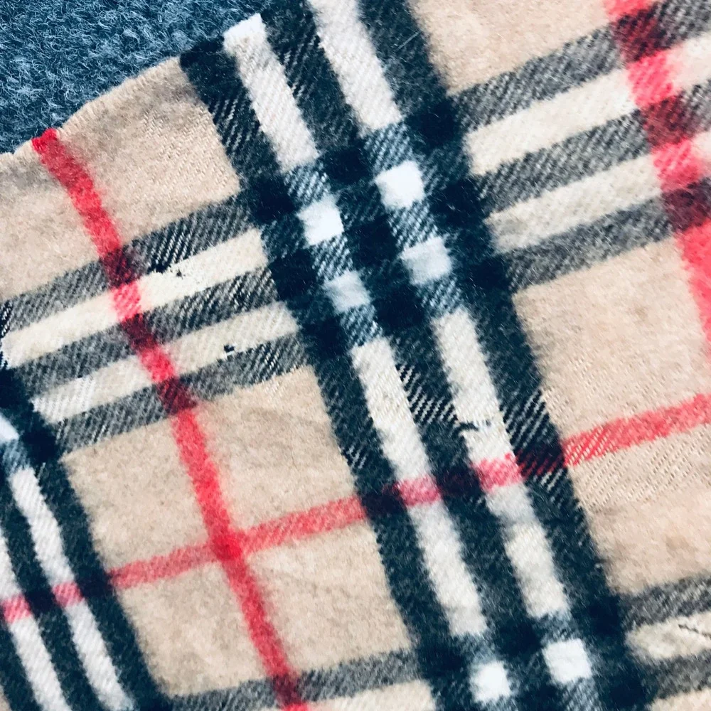 Burberry Nova Check Scarf Unisex OS Beige Distressed Fringed Vintage Plaid READ
